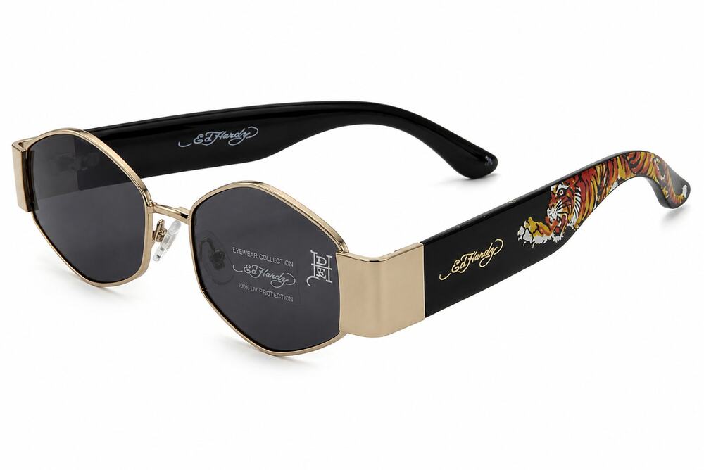 Ed Hardy Tiger Tattoo Narrow Hexagon Sunglasses Streetwear Y2K UV400 NEW